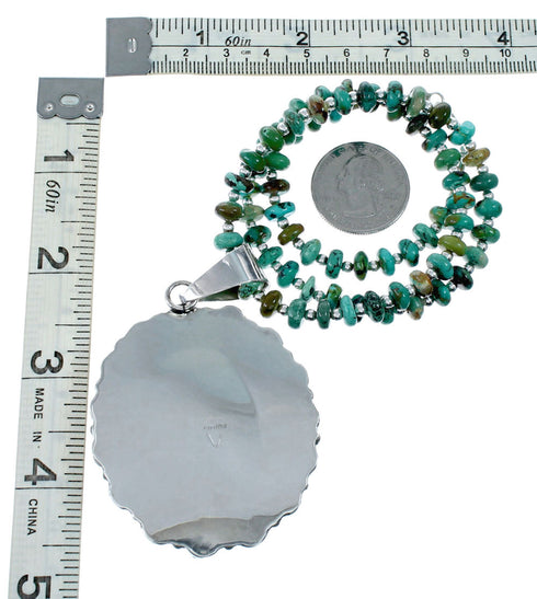 Navajo Native American Turquoise Sterling Silver Necklace Pendant Set SX10227