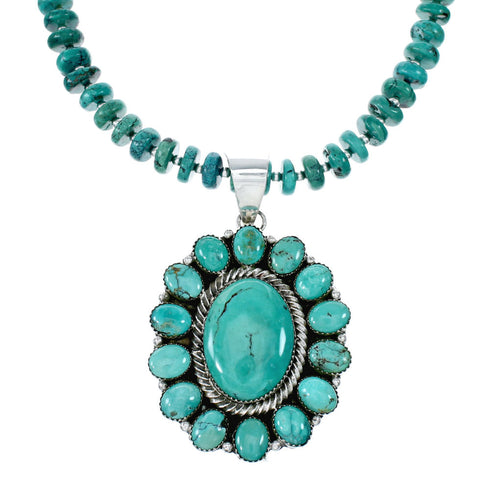 Navajo Turquoise Sterling Silver Necklace Pendant Set SX10226