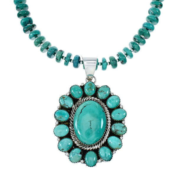 Navajo Turquoise Sterling Silver Necklace Pendant Set SX10226