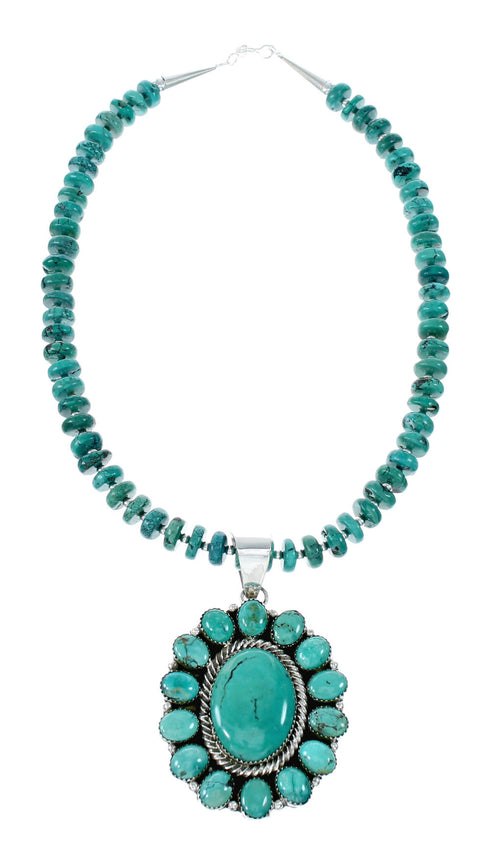 Navajo Turquoise Sterling Silver Necklace Pendant Set SX10226