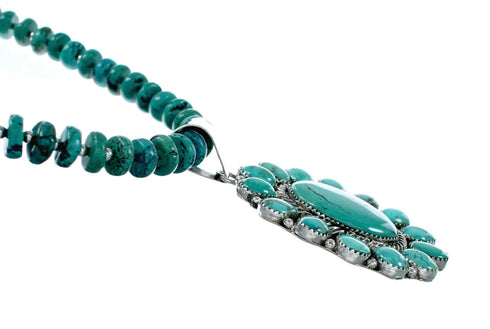 Navajo Turquoise Sterling Silver Necklace Pendant Set SX10226