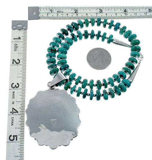 Navajo Turquoise Sterling Silver Necklace Pendant Set SX10226
