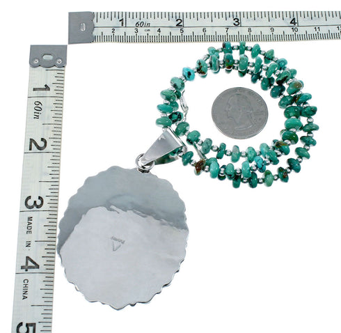Navajo Turquoise Sterling Silver Necklace Pendant Set SX10228