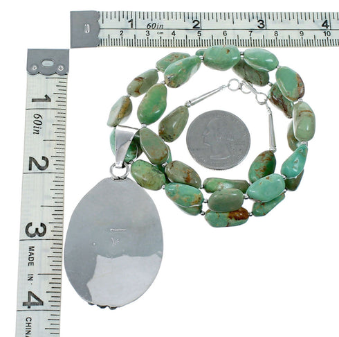 Genuine Navajo Turquoise Sterling Silver Necklace Pendant Set SX10229