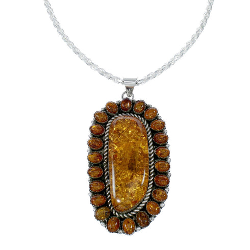 Native American Amber Bead And Sterling Silver Italian Rope Necklace SX10253