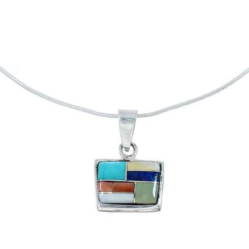 Sterling Silver Multicolor Navajo Pendant And 18" Italian Snake Chain Necklace SX10254