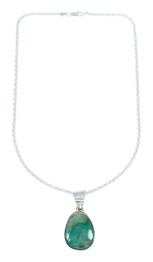 16" Italian Rope Chain Necklace And Native American Sterling Silver Turquoise Navajo Pendant SX10257