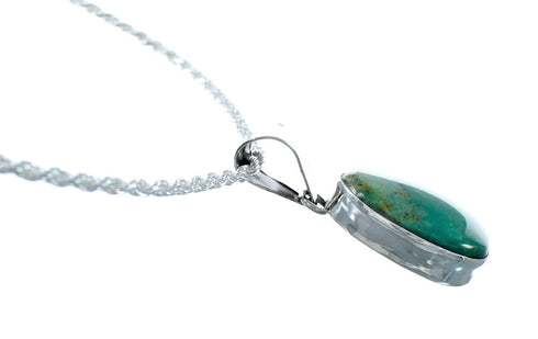 16" Italian Rope Chain Necklace And Native American Sterling Silver Turquoise Navajo Pendant SX10257
