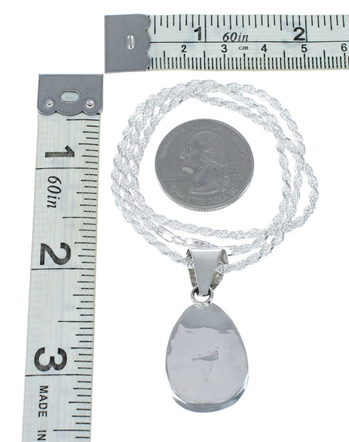 16" Italian Rope Chain Necklace And Native American Sterling Silver Turquoise Navajo Pendant SX10257