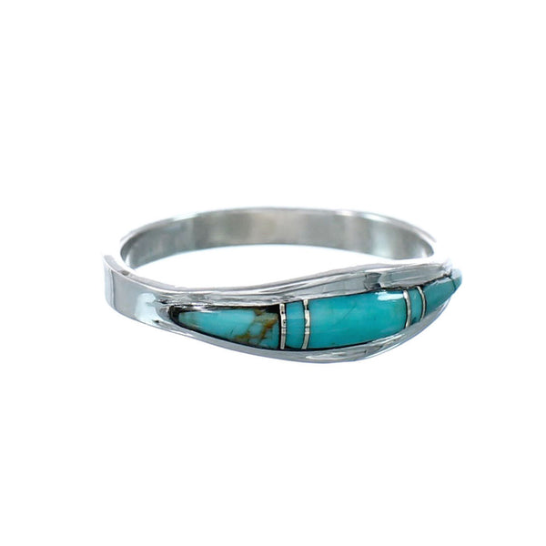 Genuine Sterling Silver Southwestern Turquoise Inlay Ring Size 7-3/4 SX10247