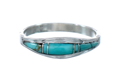Genuine Sterling Silver Southwestern Turquoise Inlay Ring Size 7-3/4 SX10247