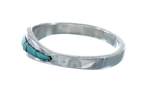 Genuine Sterling Silver Southwestern Turquoise Inlay Ring Size 7-3/4 SX10247