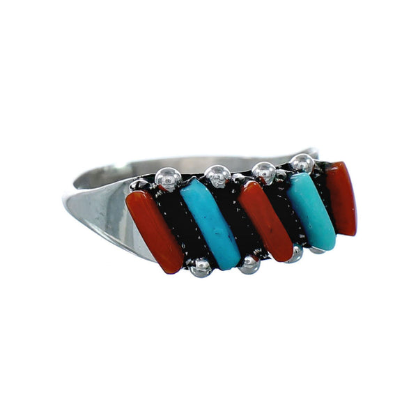 Zuni Turquoise Coral Needlepoint Ring Size 6-1/4 SX10245