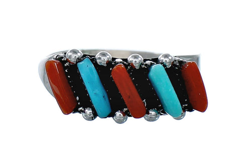 Zuni Turquoise Coral Needlepoint Ring Size 6-1/4 SX10245