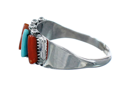 Zuni Turquoise Coral Needlepoint Ring Size 6-1/4 SX10245