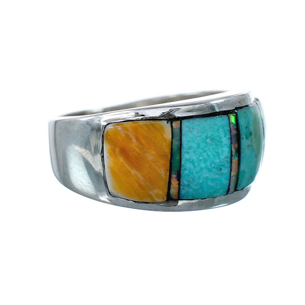 Genuine Sterling Silver Southwestern Turquoise Oyster Shell Ring Size 7-3/4 SX10248