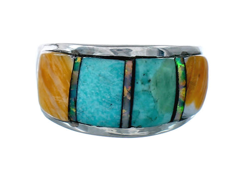 Genuine Sterling Silver Southwestern Turquoise Oyster Shell Ring Size 7-3/4 SX10248