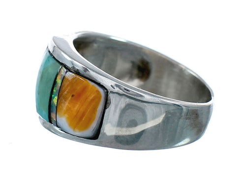 Genuine Sterling Silver Southwestern Turquoise Oyster Shell Ring Size 7-3/4 SX10248
