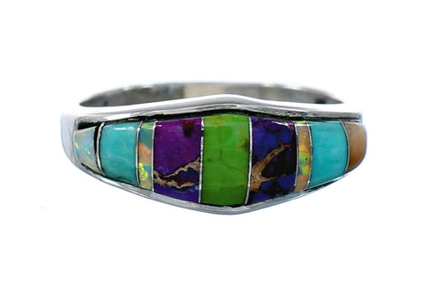 Genuine Sterling Silver Southwestern Multicolor Ring Size 7-3/4 SX10249