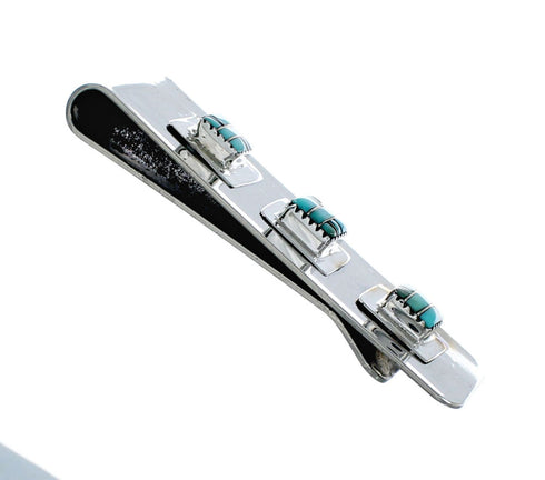 Sterling Silver And Triple Cube Turquoise Inlay Navajo Money Clip SX10250