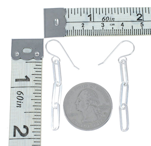 Native American Authentic Sterling Silver Hook Link Bead Earrings SX10233