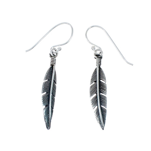 Native American Sterling Silver Feather Hook Dangle Earrings SX10238