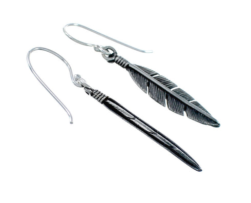 Native American Sterling Silver Feather Hook Dangle Earrings SX10238