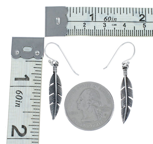 Native American Sterling Silver Feather Hook Dangle Earrings SX10238