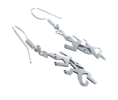 Navajo Sterling Silver Lizard Hook Dangle Overlay Earrings Jewelry SX10328