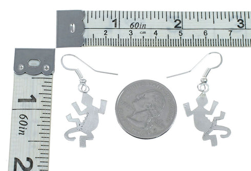 Navajo Sterling Silver Lizard Hook Dangle Overlay Earrings Jewelry SX10328