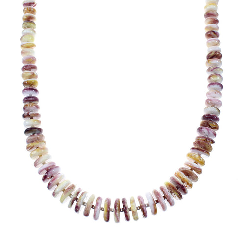 Sterling Silver Purple And Yellow Oyster Shell Navajo Bead Necklace SX10266