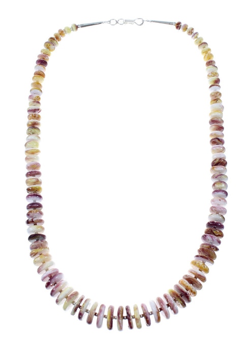 Sterling Silver Purple And Yellow Oyster Shell Navajo Bead Necklace SX10266