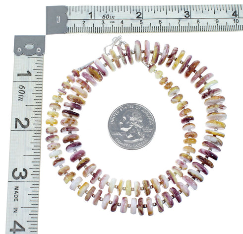 Sterling Silver Purple And Yellow Oyster Shell Navajo Bead Necklace SX10266