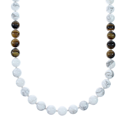 Genuine Sterling Silver Howlite And Tiger Eye Shell Navajo Bead Necklace SX10267