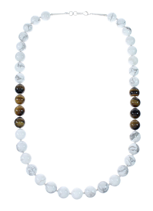 Genuine Sterling Silver Howlite And Tiger Eye Shell Navajo Bead Necklace SX10267