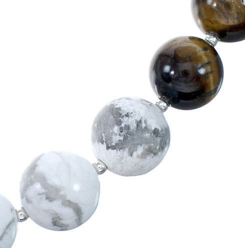 Genuine Sterling Silver Howlite And Tiger Eye Shell Navajo Bead Necklace SX10267
