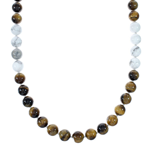 Genuine Navajo Sterling Silver Howlite And Tiger Eye Bead Necklace SX10268