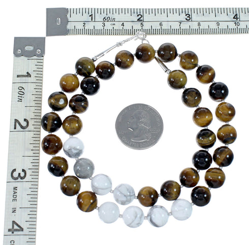 Genuine Navajo Sterling Silver Howlite And Tiger Eye Bead Necklace SX10268