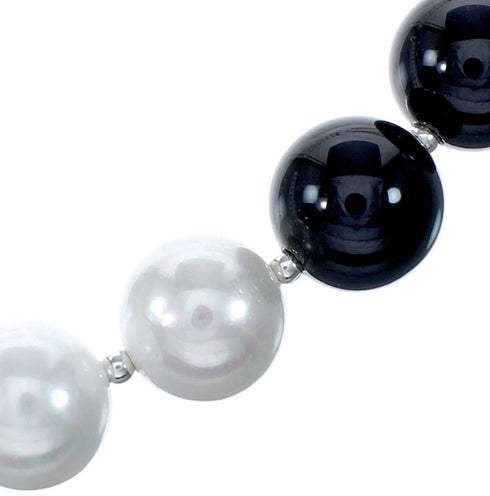 Native American Mother of Pearl Onyx Bead Sterling Silver Necklace SX10269
