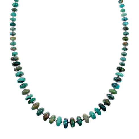 Navajo Turquoise Sterling Silver Native American Jewelry Bead Necklace SX10271
