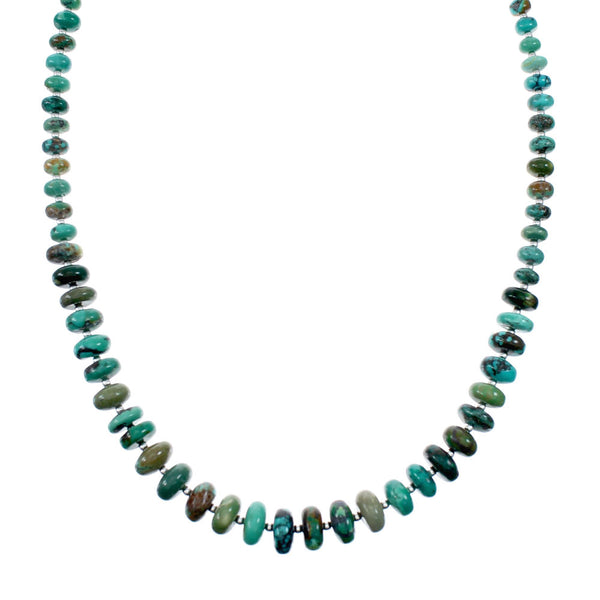 Navajo Turquoise Sterling Silver Native American Jewelry Bead Necklace SX10271