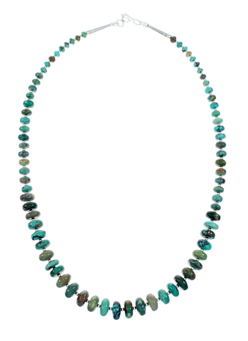 Navajo Turquoise Sterling Silver Native American Jewelry Bead Necklace SX10271