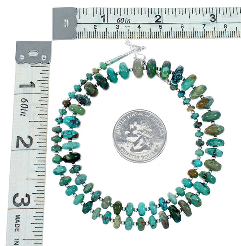 Navajo Turquoise Sterling Silver Native American Jewelry Bead Necklace SX10271