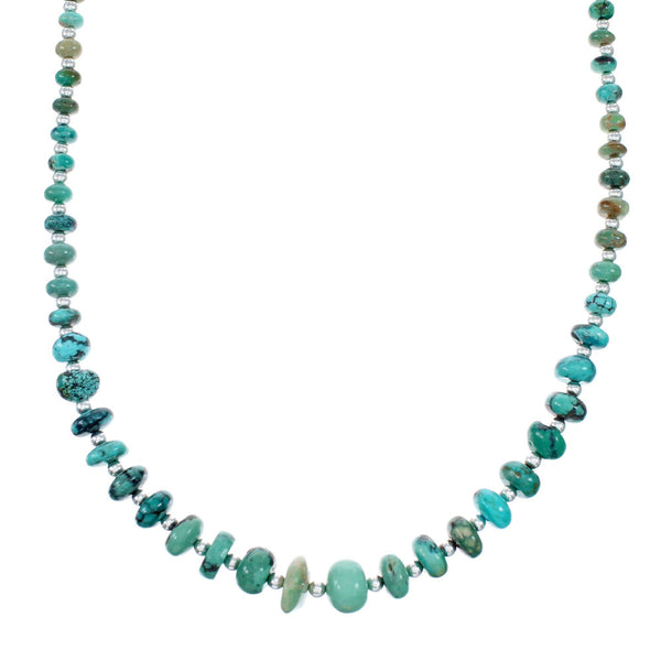 Navajo Turquoise Sterling Silver Native American Jewelry Bead Necklace SX10273