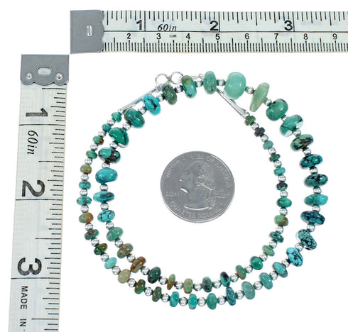 Navajo Turquoise Sterling Silver Native American Jewelry Bead Necklace SX10273