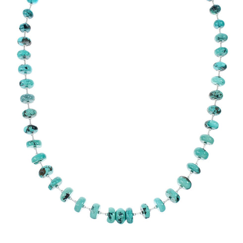 Genuine Navajo Turquoise Liquid Silver Jewelry Bead Necklace SX10274