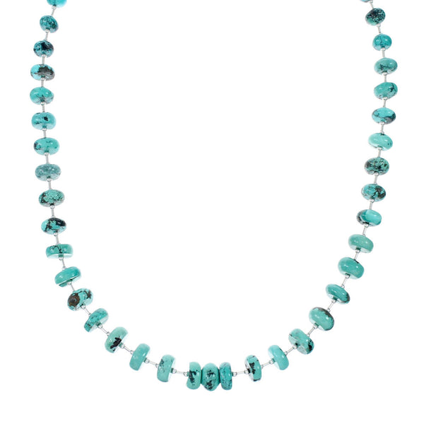 Genuine Navajo Turquoise Liquid Silver Jewelry Bead Necklace SX10274