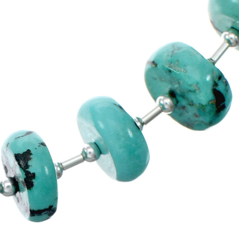 Genuine Navajo Turquoise Liquid Silver Jewelry Bead Necklace SX10274