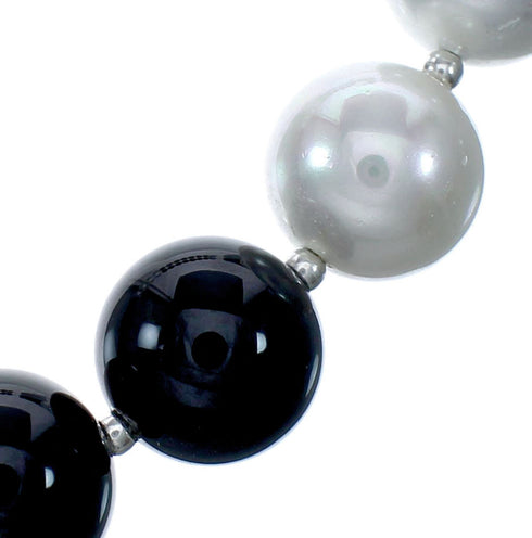 Navajo Native American Onyx Mother of Pearl Bead Sterling Silver Necklace SX10276