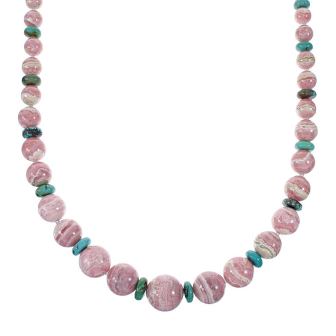 Rhodochrosite Turquoise Authentic Sterling Silver Bead Necklace SX10262